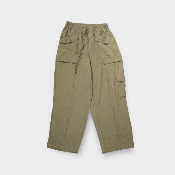 SIENNA SKY Womens Pants Medium Green Khaki Wide Leg High Waisted Cargo Minimal - Picture 1 of 6